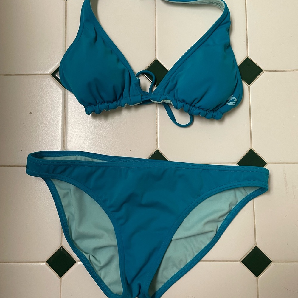 Vintage Billabong Teal Bikini Set Reversible Top Y2K